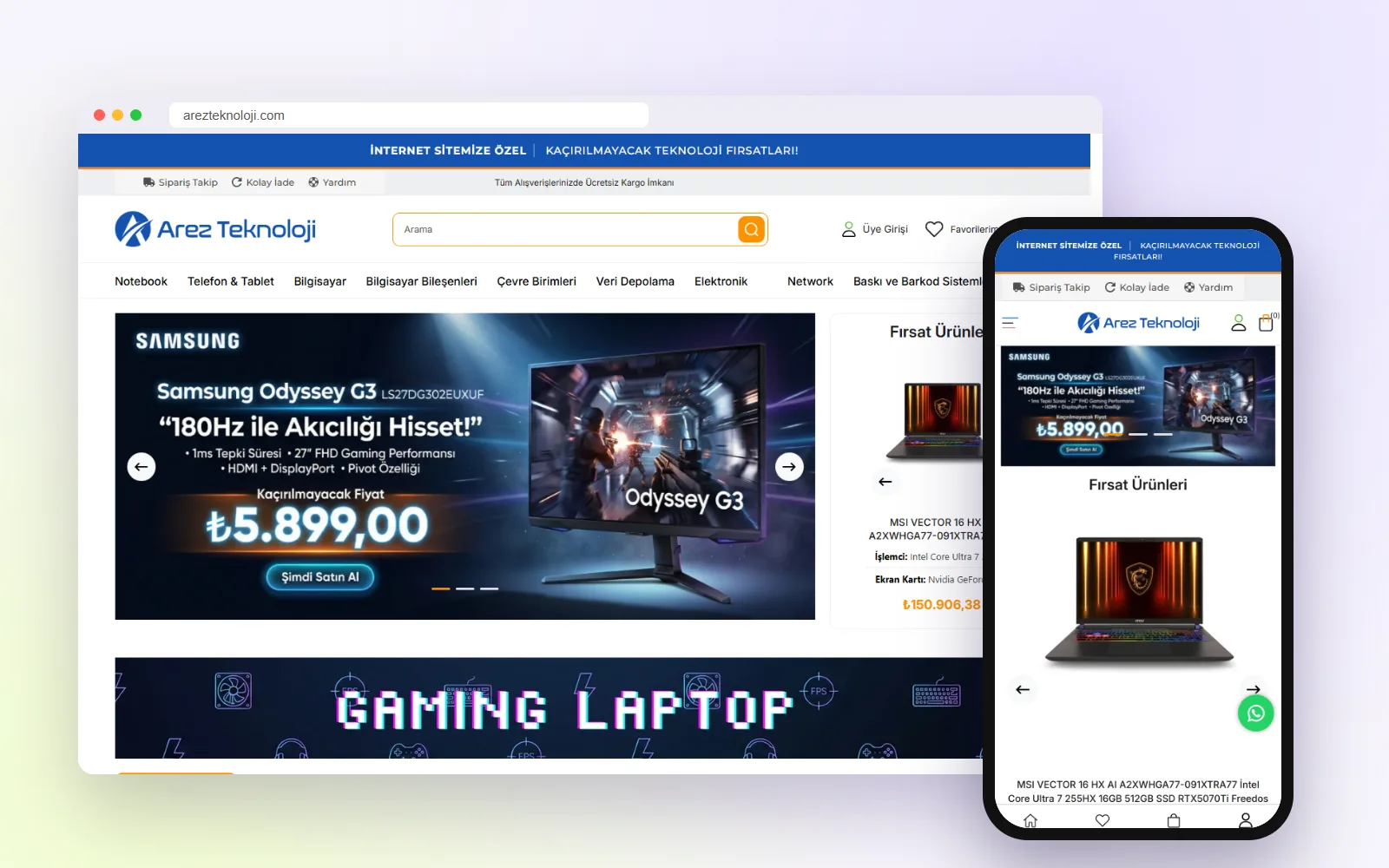 Arez Teknoloji E-Ticaret Sitesi
