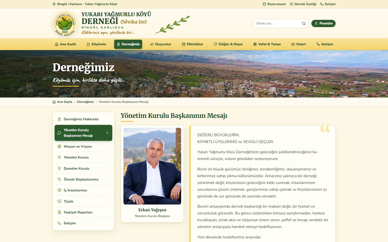Derneğimiz: Yönetim Kurulu Başkanının mesajı