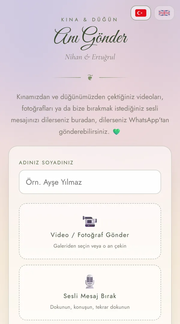 Anı Gönder: misafirlerden fotoğraf, video ve sesli mesaj